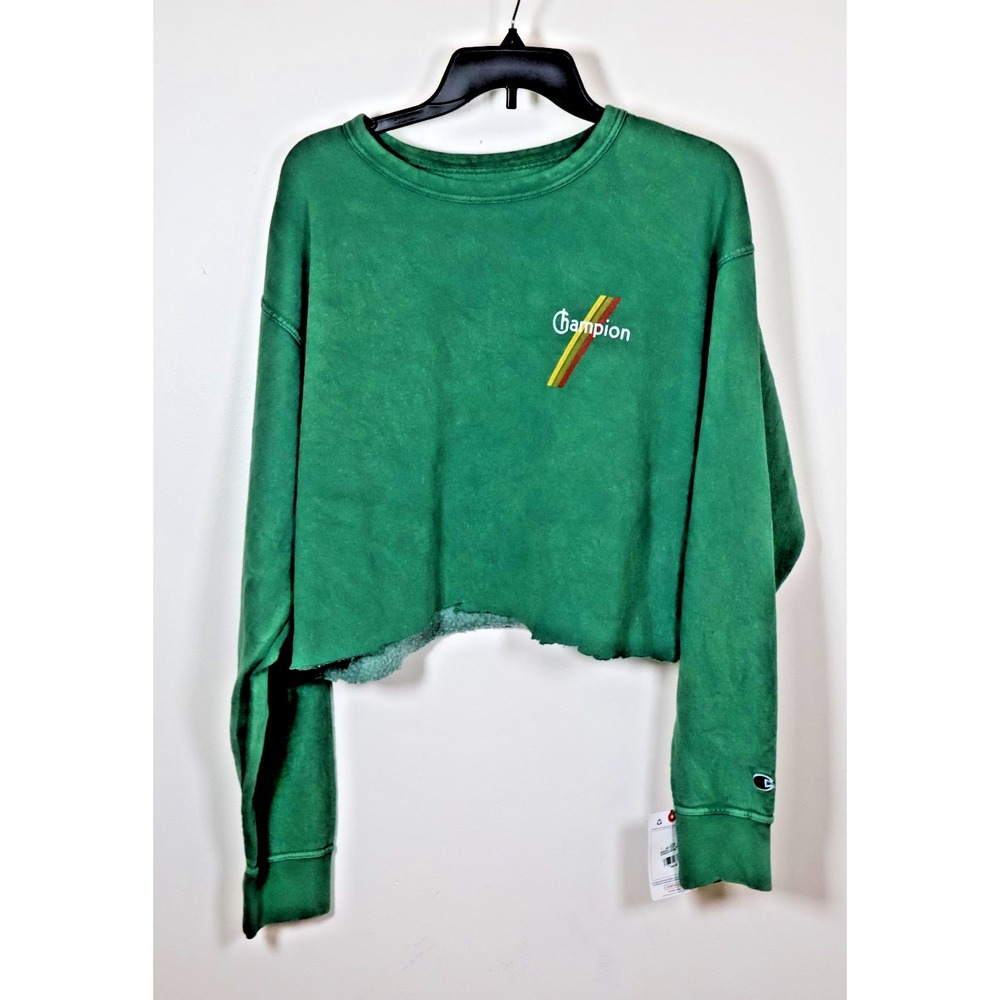 Champion Sweatshirt Size Large Green Cropped Mineral Dye‎ Graphic Crewneck